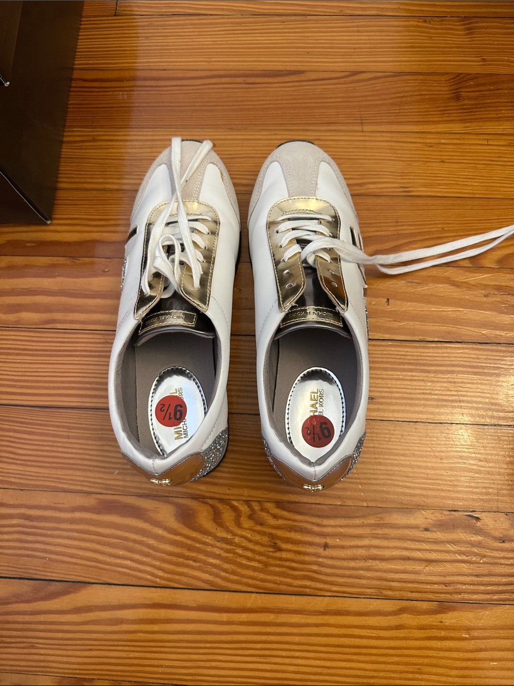 Michael Kors White and Gold Low-Top Sneakers